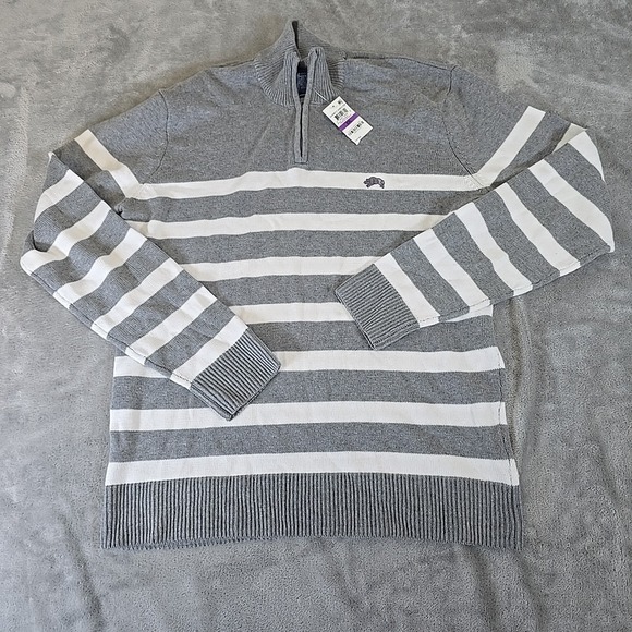 American Rag Sweater Mens XXL Gray‎ Striped 1/4 Zip Pullover Casual Preppy - Picture 1 of 7